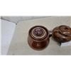 Image 3 : Set of Three Brown Glazed Earthenware Lidded Vessels, One Single-Handle Jar and Two Twin-Handle Pot