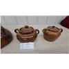 Image 4 : Set of Three Brown Glazed Earthenware Lidded Vessels, One Single-Handle Jar and Two Twin-Handle Pot