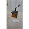 Image 1 : Antique Hand-Crank Cast Iron and Oak Box Mill Coffee Grinder with Dovetailed Drawer