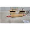 Image 4 : Pearl Canadian Woodware Glass Washboard, Wooden butter molds Rolling Pin and Coffee Percolator