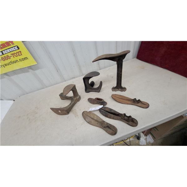 Antique Cast Iron Cobbler's Tools Including Brockton Shoe Lasts, Anvils