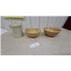 Image 1 : Medalta Potteries 1/2 Gallon Stoneware Crock with Lid and Two Yellow Ware Mixing Bowls