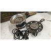Image 3 : Vintage Ammo Box, Electric Irons, Cast Iron Trivet, Electric Heater, and Telephone