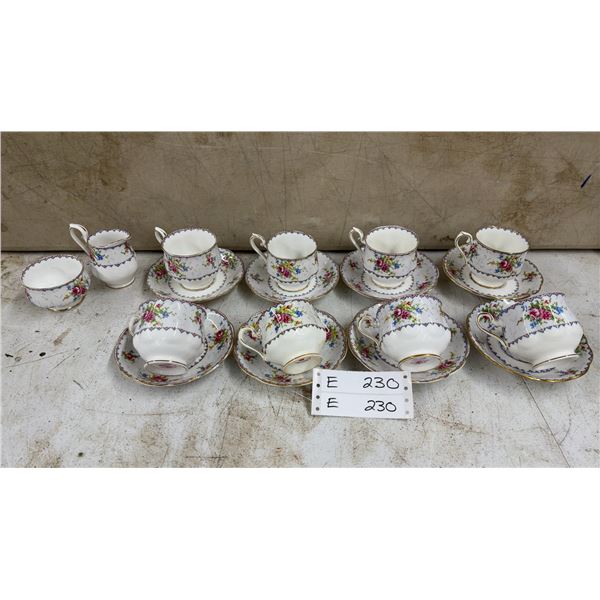 Royal Albert Bone China "Petit Point" Tea Set: 8 Cups, 8 Saucers, Creamer, and Sugar Bowl