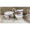 Image 4 : Royal Albert Bone China "Petit Point" Tea Set: 8 Cups, 8 Saucers, Creamer, and Sugar Bowl