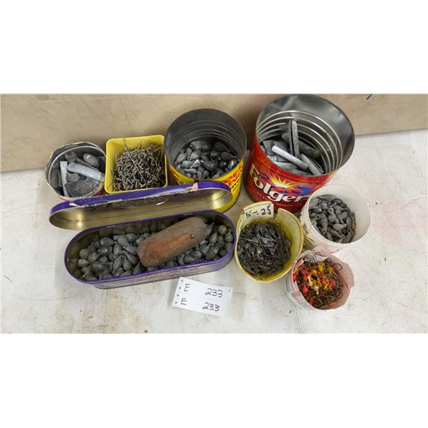 Assorted Fishing Tackle: Lead Sinkers, Fishing Weights, and Fishing Hooks