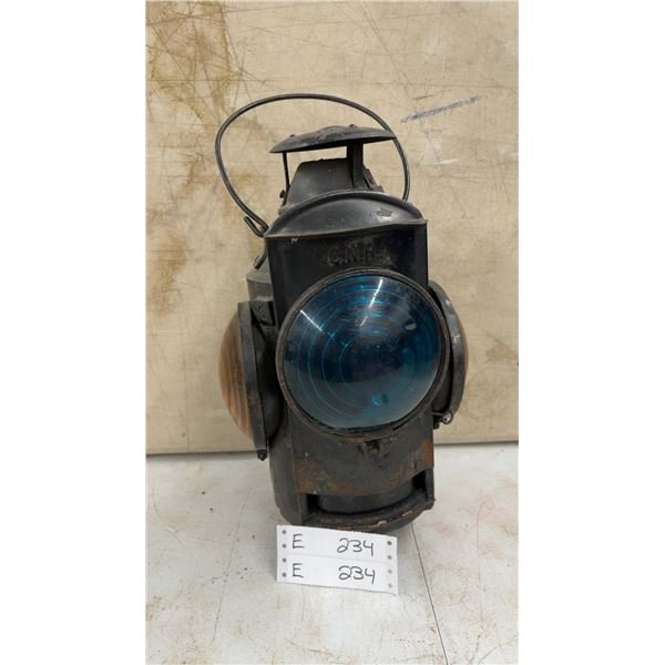 Adlake Kero CN Railway Lantern with Blue and Amber Lenses, with burner