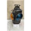 Image 1 : H.L.P.M. Railroad Lantern with Amber and Blue Lenses and Burner