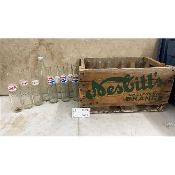 Vintage Pepsi-Cola and Pepsi Bottles, and Nesbitt's California Orange Wood Crate