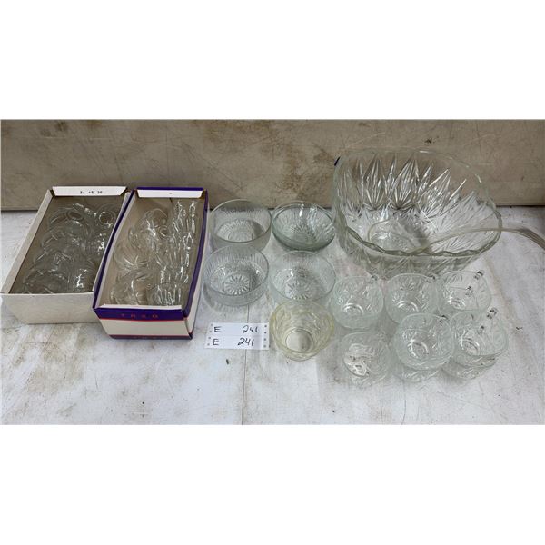 Glass Punch Bowl Set, 2 Boxes of Glass Punch Cups, and Assorted Glass Bowls