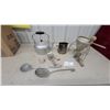 Image 1 : Vintage Kitchenware Lot: Credful Miracle Grater, Aluminum Kettle, Bromwell's Sifter, Ladle