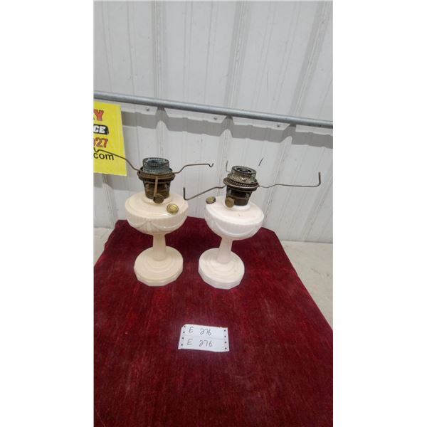 Pair of Antique Milk Glass Aladdin Lincoln Drape Kerosene Oil Lamps