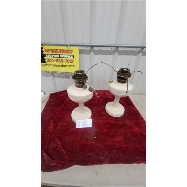 Pair of Antique Aladdin Milk Glass Lincoln Drape Kerosene Lamps