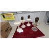 Image 1 : 4 Antique Kerosene Oil Lamps: Milk Glass and Pressed Clear Glass
