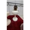 Image 4 : 4 Antique Kerosene Oil Lamps: Milk Glass and Pressed Clear Glass