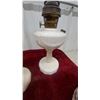 Image 6 : 4 Antique Kerosene Oil Lamps: Milk Glass and Pressed Clear Glass