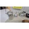 Image 2 : Vintage Aluminum Stovetop Coffee Percolator, Stoneware bean pots, Colander, Funnel