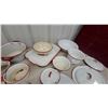 Image 2 : Vintage White Enamelware Collection with Red Trim, Pots, Pans, Lids, Bowls, Colander