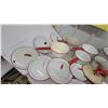Image 5 : Vintage White Enamelware Collection with Red Trim, Pots, Pans, Lids, Bowls, Colander