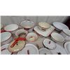 Image 4 : Large Collection of Vintage White Enamelware with Red Trim, Pots, Pans, Roasters, Colander