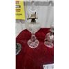 Image 3 : Set of Four Antique Glass Oil Lamps with Clear Chimneys, Green Fluted and Frosted Heart Designs