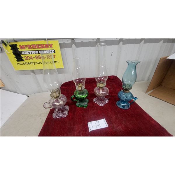 Four Antique American Pattern Glass Kerosene Finger Lamps, Late 19th to Early 20th Century
