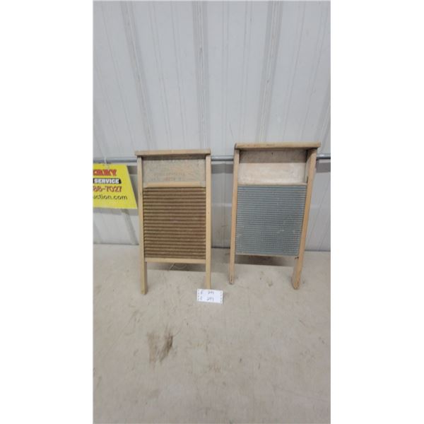 Two Vintage Washboards Including World's Best Wash-Mate Ltd. Wood and Galvanized Metal