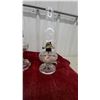 Image 4 : Set of Three Vintage Clear Pressed Glass Kerosene Finger Lamps with Handles and Glass Chimneys