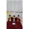 Image 1 : Three Antique Oil Lamps: Yellow-Green Patterned, Frosted Glass, and Clear With Painted Pedestals