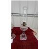Image 2 : Pair of Vintage Clear Pressed Glass Oil Lamps with Decorative Molded Fonts and Bases