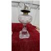 Image 3 : Pair of Vintage Clear Pressed Glass Oil Lamps with Decorative Molded Fonts and Bases