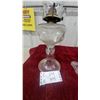 Image 4 : Pair of Vintage Clear Pressed Glass Oil Lamps with Decorative Molded Fonts and Bases