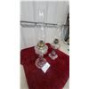 Image 5 : Pair of Vintage Clear Pressed Glass Oil Lamps with Decorative Molded Fonts and Bases