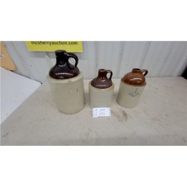 Set of Three Vintage Two-Tone Stoneware Jugs Including Medalta Potteries 1/2 Gallon