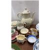 Image 4 : Assorted Dinnerware and Tea Set: Creamware Coffee Pot, Floral Plates, Cups, and Saucers