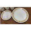 Image 2 : White and Gold Floral Dinnerware and Pyrex Mugs, Green Floral Mugs, and Glass Pie Plate