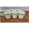 Image 4 : White and Gold Floral Dinnerware and Pyrex Mugs, Green Floral Mugs, and Glass Pie Plate