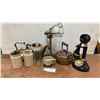 Image 1 : Vintage Candlestick Telephone, Two Copper Kettles, Table Lamp, Teapot