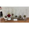 Image 1 : Oil Lamps: Red Glass Lamp, Clear Glass Lamps, with chimneys