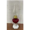 Image 6 : Oil Lamps: Red Glass Lamp, Clear Glass Lamps, with chimneys