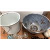 Image 4 : Brunette Sawmill Sign, Enamel Pot, Colander, Glass and Ceramic Insulators
