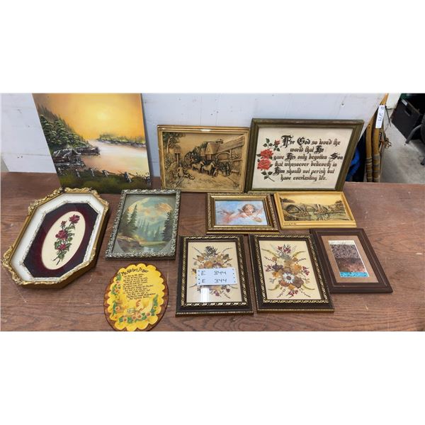 Assorted Wall Art: Framed John 3:16 Verse, Landscape Oil Painting