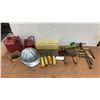 Image 1 : Vintage Gas Cans, Hard Hat, Garden Tools