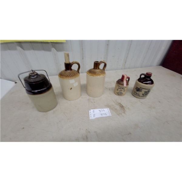 Antique Stoneware Collection: Two-Tone Lidded Crock, Ridged Jugs, Platte Valley