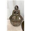 Image 4 : Vintage Pulley, Brass and Black Horn, and Cast Iron Foot Pedal