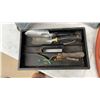 Image 4 : Flamenhead Tool Brute Tool Box with Garden Tools, Paint Brushes, and Long Red Hose