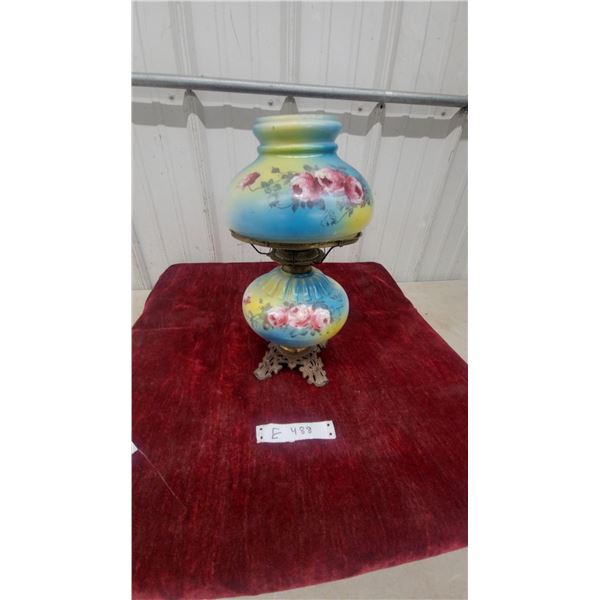 Antique "Gone With the Wind" Parlor Lamp with Hand-Painted Rose Globes and Cast Metal Base