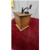 Image 5 : Antique Wood and Cast Iron Coffee Grinder with Drawer, Crank Handle, and Knob
