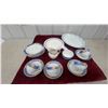 Image 1 : Assorted Porcelain Tea and Dinnerware: 6 Cups, 6 Saucers, 6 Dinner Plates, Creamer, and Platter
