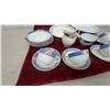 Image 2 : Assorted Porcelain Tea and Dinnerware: 6 Cups, 6 Saucers, 6 Dinner Plates, Creamer, and Platter